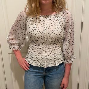 Anthropologie black/white Ladies ruffled top, Med